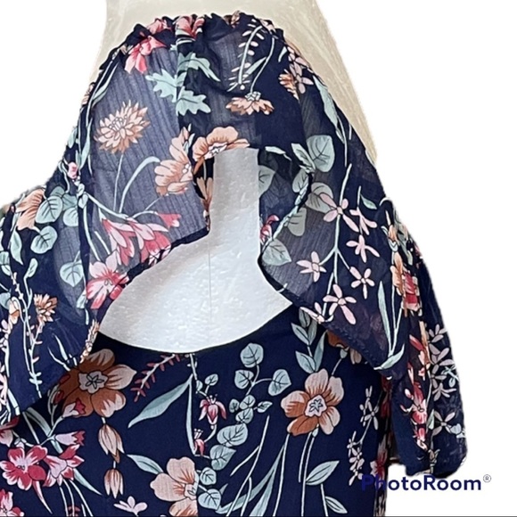 Lulus Navy Blue Floral Print Mini Dress S - Picture 8 of 10
